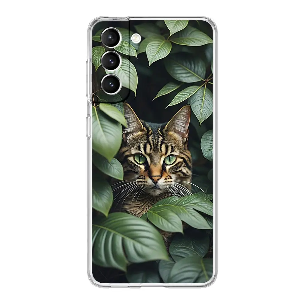 Cute Detection cat Clear Phone Case For Samsung Galaxy S24 Plus S23 FE S22 S21 S20 Ultra 5G S10 S10E S9 S8 Soft Silicone Cover