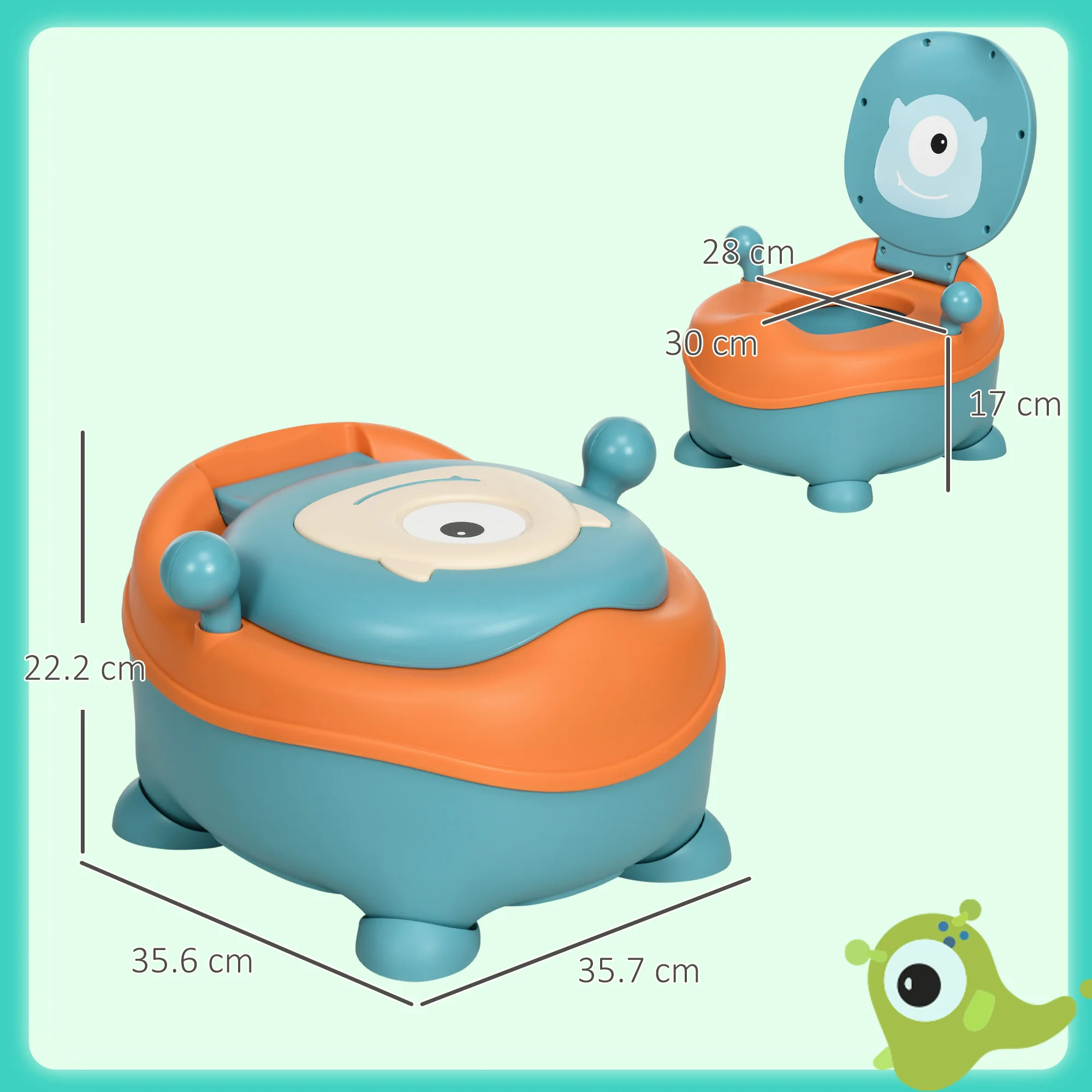 ZONEKIZ Alien-Shaped Baby Potty, 6 Months+ Toddler Toilet with Ergonomic Seat and Backrest, Removable Lid, Blue and Orange