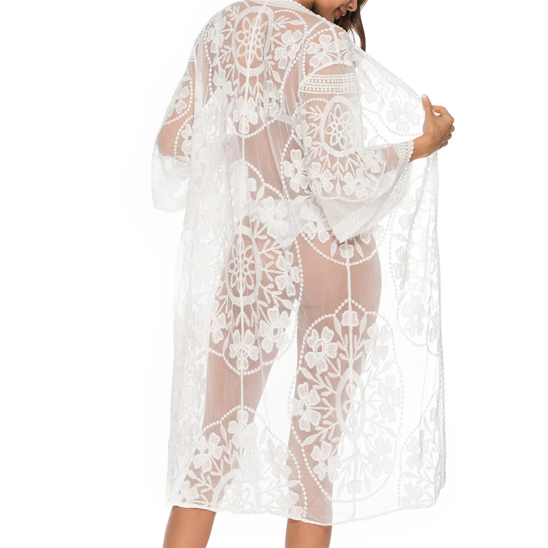 Sexy 3-Farben-Spitzenstickerei-Häkel-Strick-Tunika, Strand-Überwurf, Strandkleid, Strandmode, Damen V4065 – Detail 33