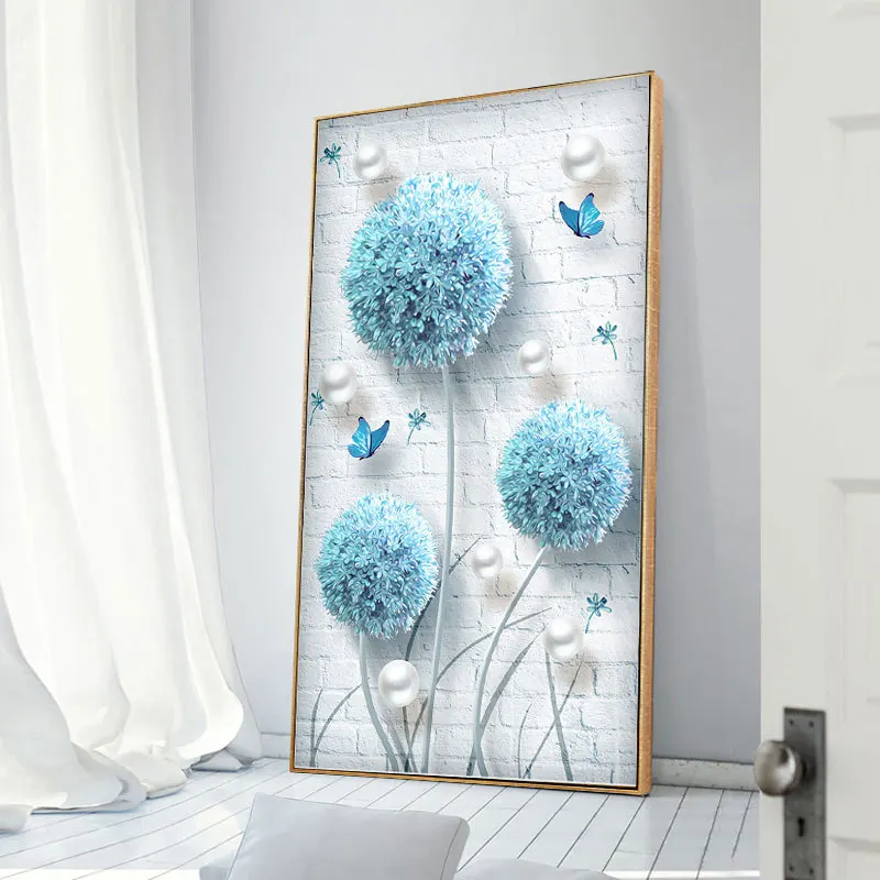 Modern Simple Flower Diamond Mosaic Painting Full Drill Blue Dandelion Porch Fresh Literary Diamond Embroidery Hanging Painting