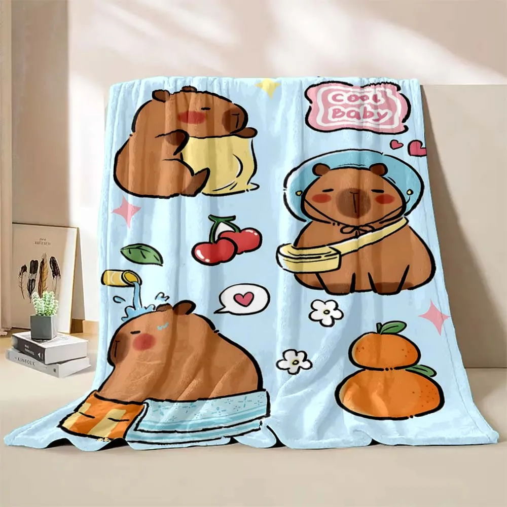 Cute Capybara Cartoon Printed Blanket Warm Soft and Comfortable Home Travel Blanket Sofa Bedding Cover Blanket Kids Holiday Gift