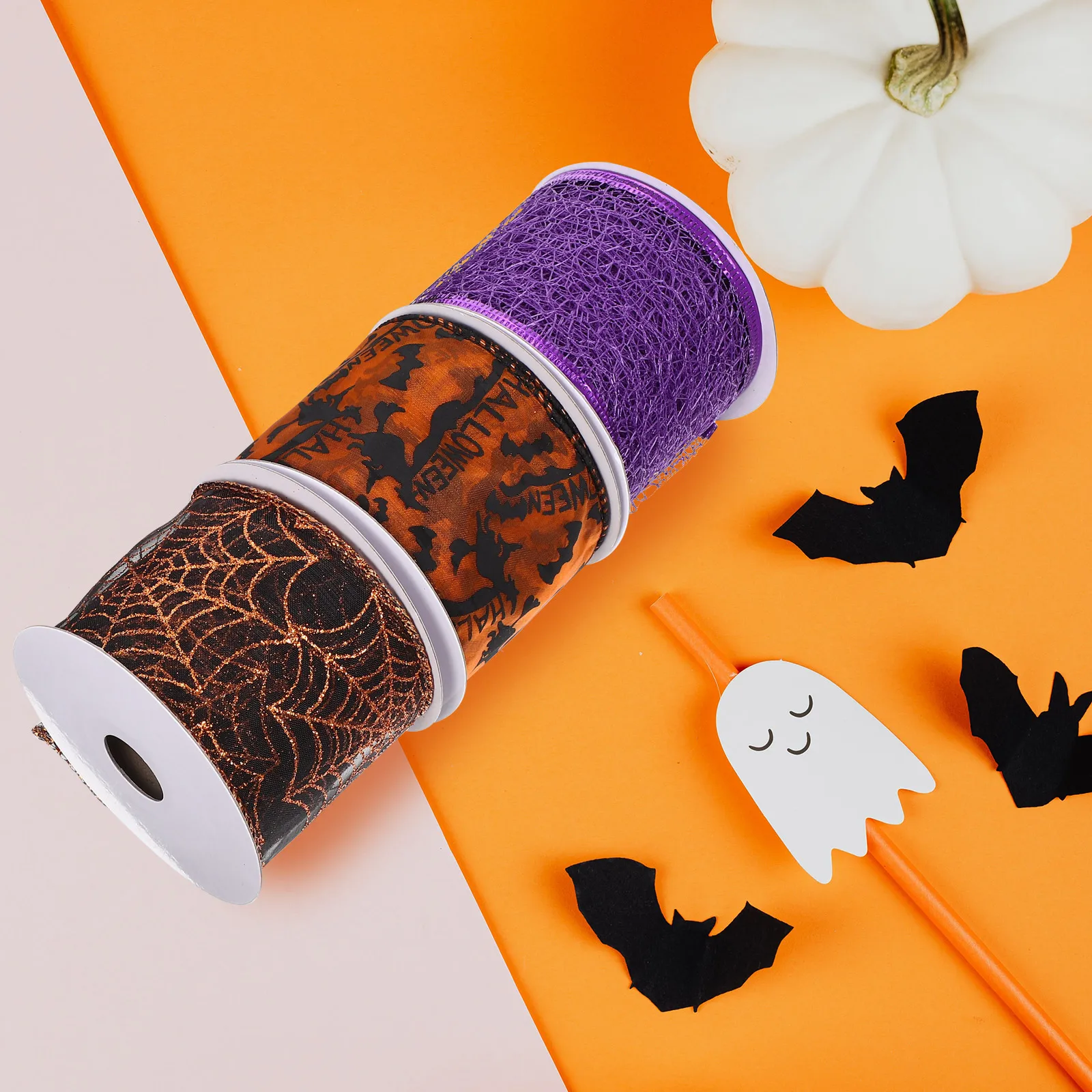 

6 Rolls Iron Polyester Ribbon for Halloween Gift Wrapping DIY Decor Crafts Lightweight Safe Durable Bright Color Design
