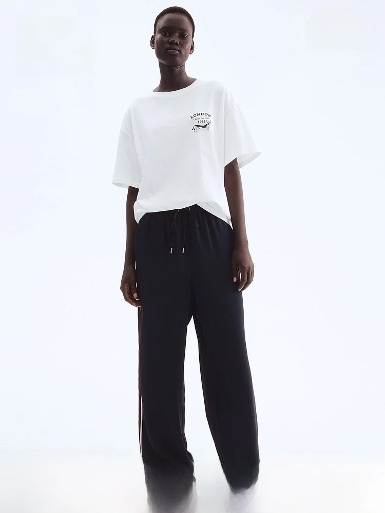 

Женская зимняя футболка большого размера H&M, повседневная свободная посадка из хлопка ort Sve, удобная повседневная одежда обычной длины