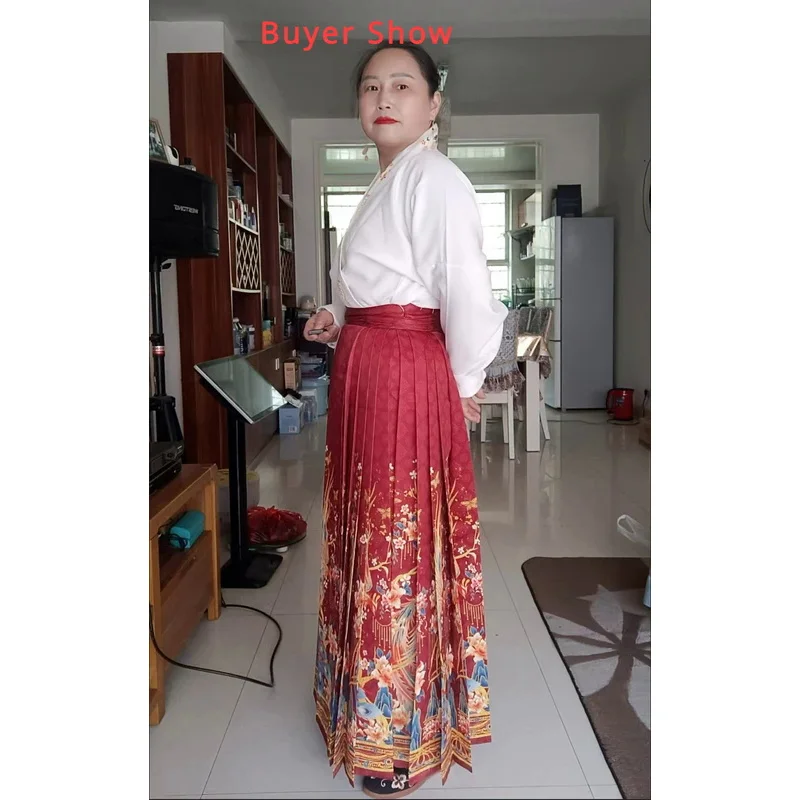 New Chinese Style Women's Clothing Wrap Shirt   Phoenix Horse Face Skirt Blue Red and White Modern Style Vest Skirt Hanfu Suit