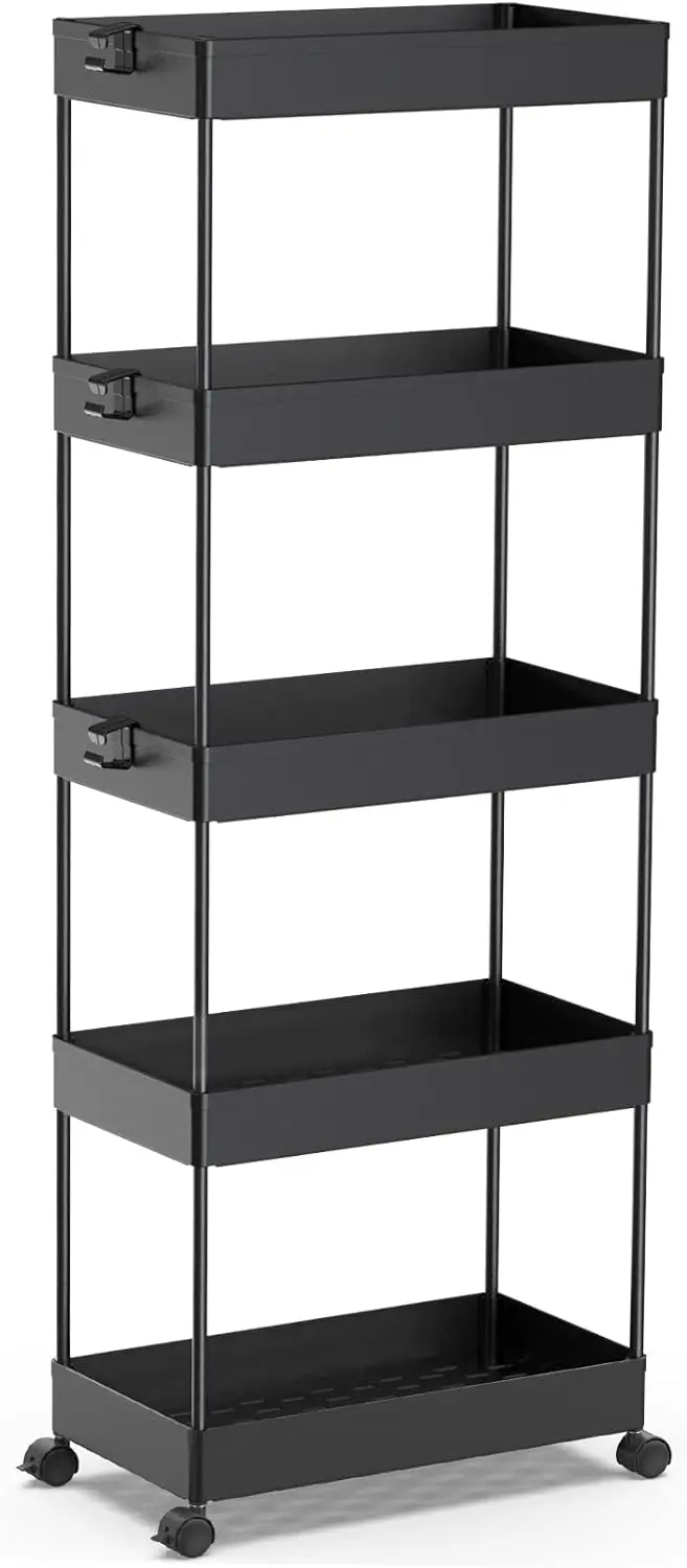 

5-Tier Rolling Cart, Bathroom Storage Organizer Utility Cart, Mobile Shelving Unit Slide Out Shelves For Kitchen Liv