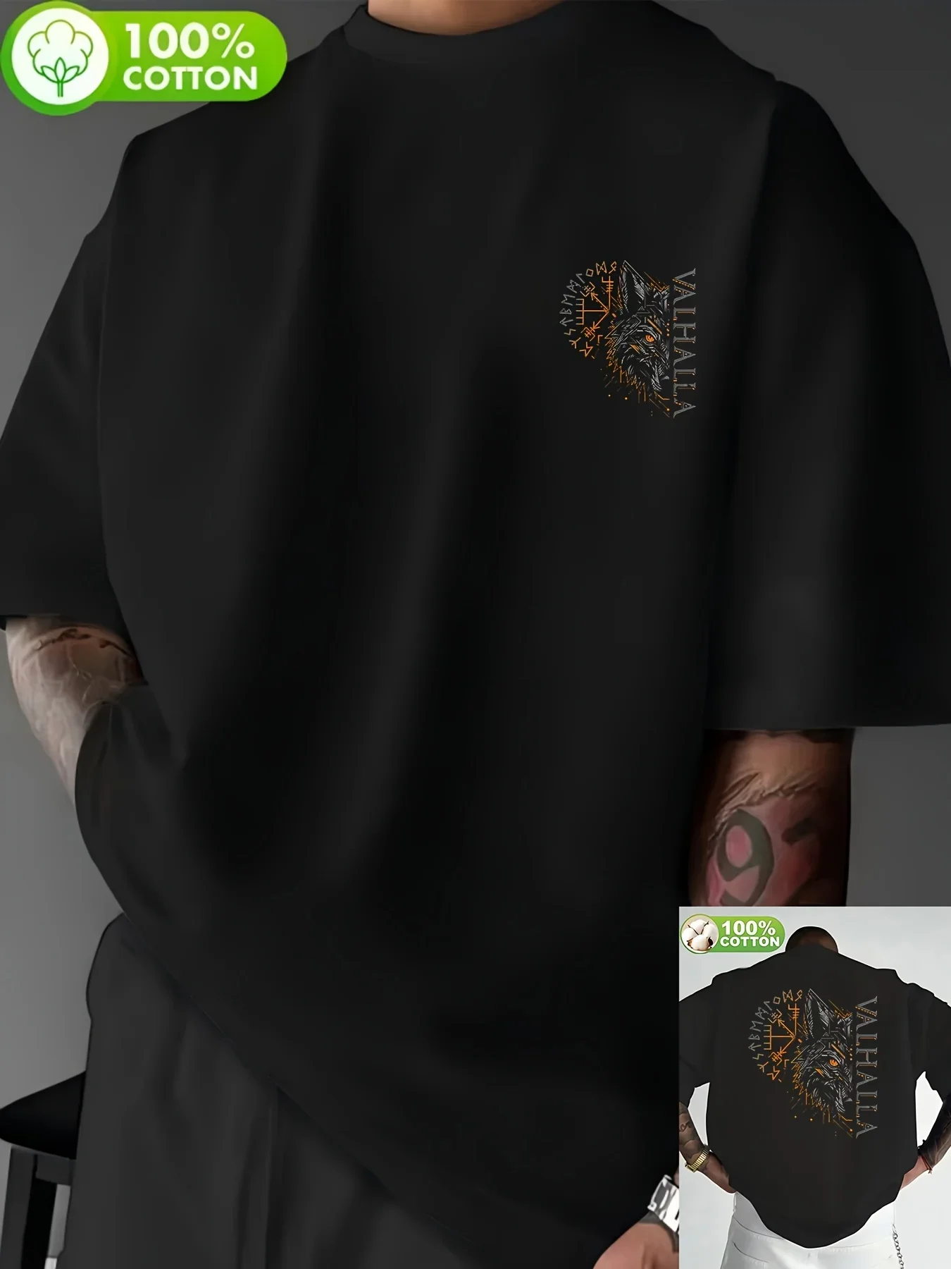 Viking Valhalla Wolf Graphic T‑Shirt, Ancient Norse Myth Folk Art Bold Tribal Tee, Men Women Casual Streetwear Short Sleeve Top