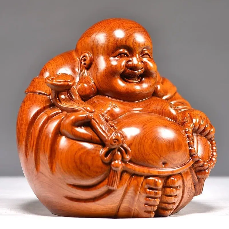 4.7in New Rosewood Maitreya Buddha Statue Wood Carving Figurine Home Decor Ornament