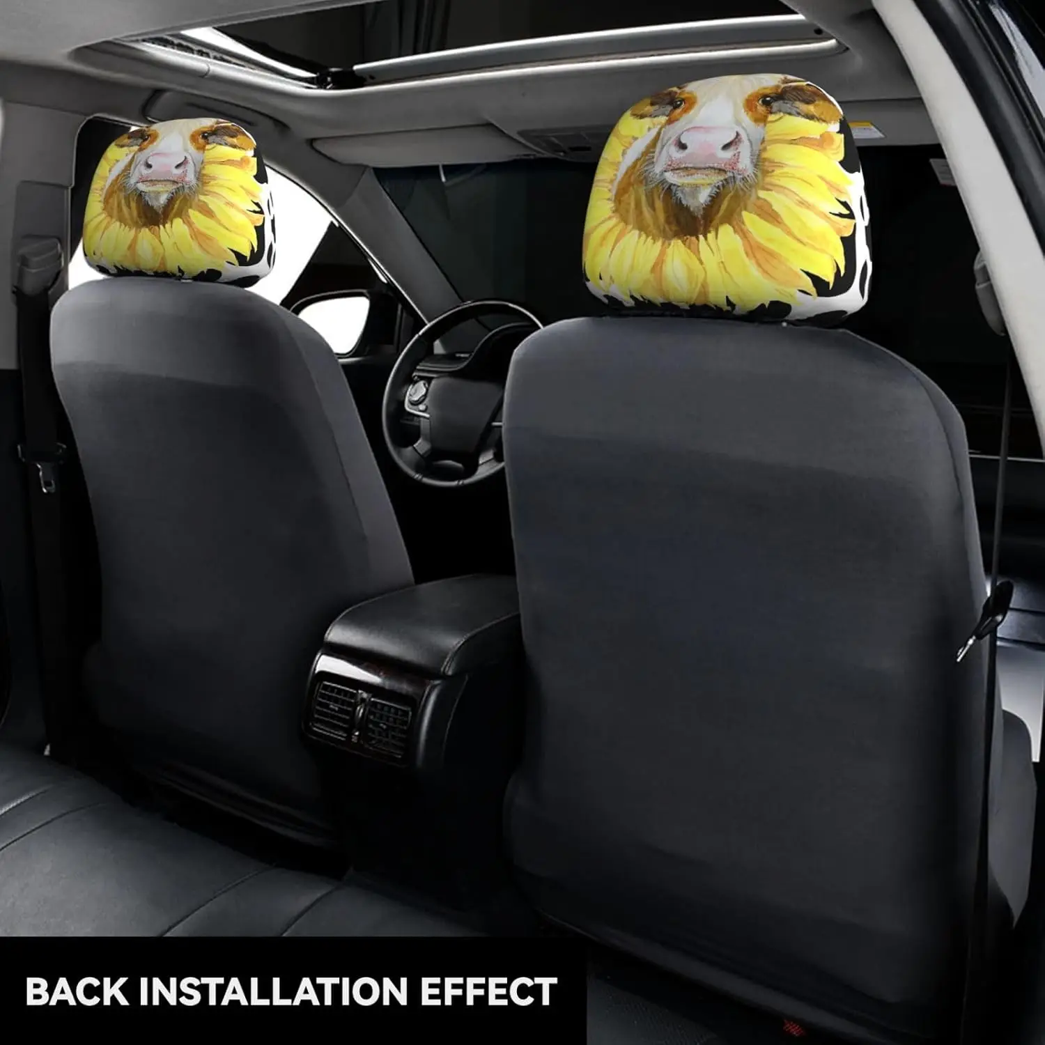 Sunflower Animal Cute Cow Print Car Headrest Covers Personalized Universal Car Seat Head Rest Protector Elastic