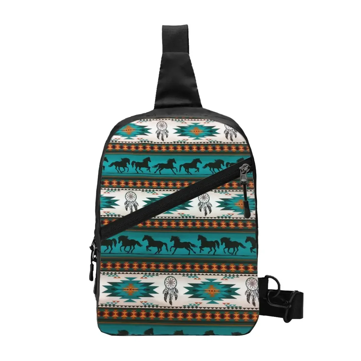 Custom Cool Navajo Aztec Tribal Horse Pattern Sling Bags for Traveling Men Chest Crossbody Backpack Shoulder Daypack