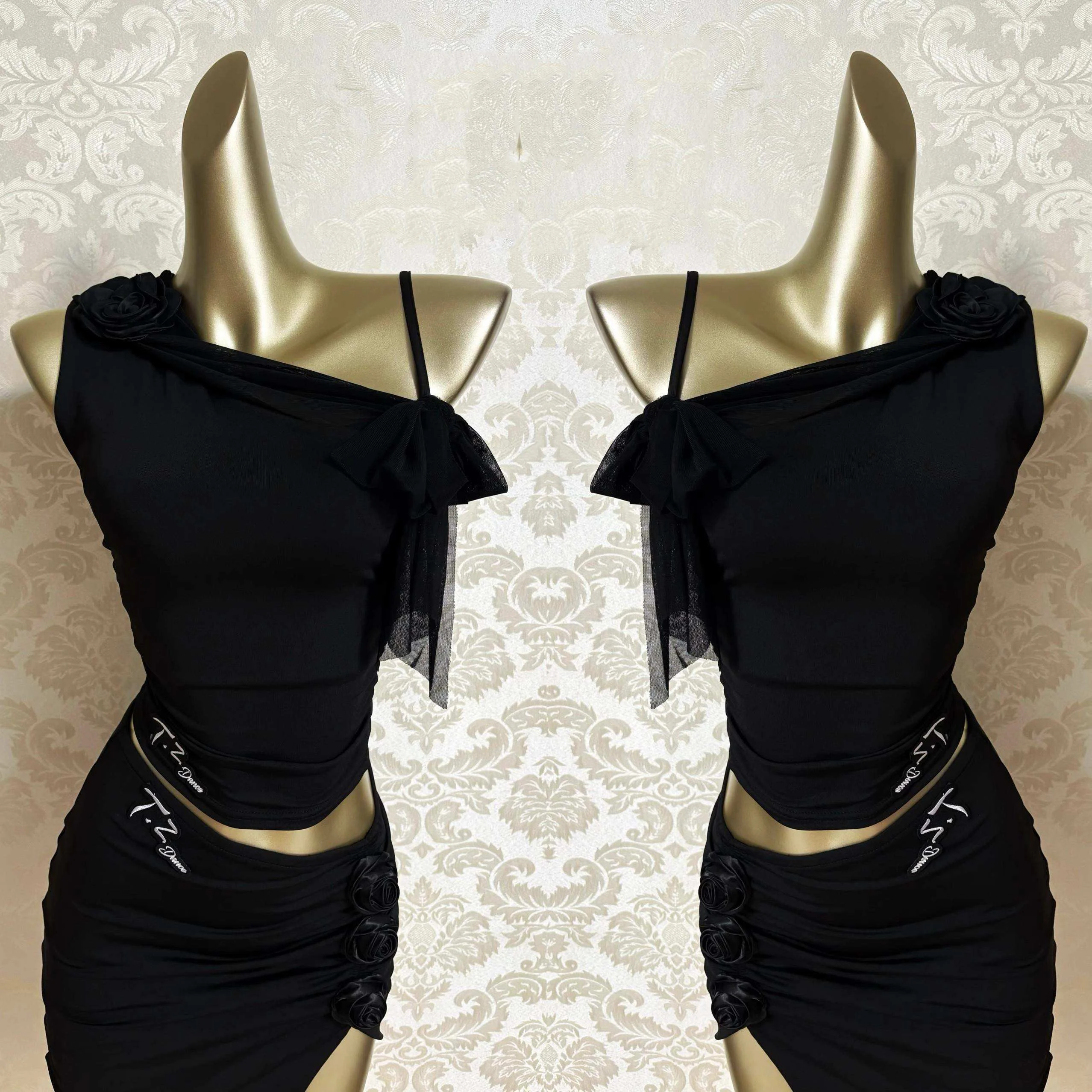 New Latin Dance Dress For Women Sloping Shoulder Top Skirt Practice Clothes Chacha Samba Latin Dance Competition Dress DQL11463