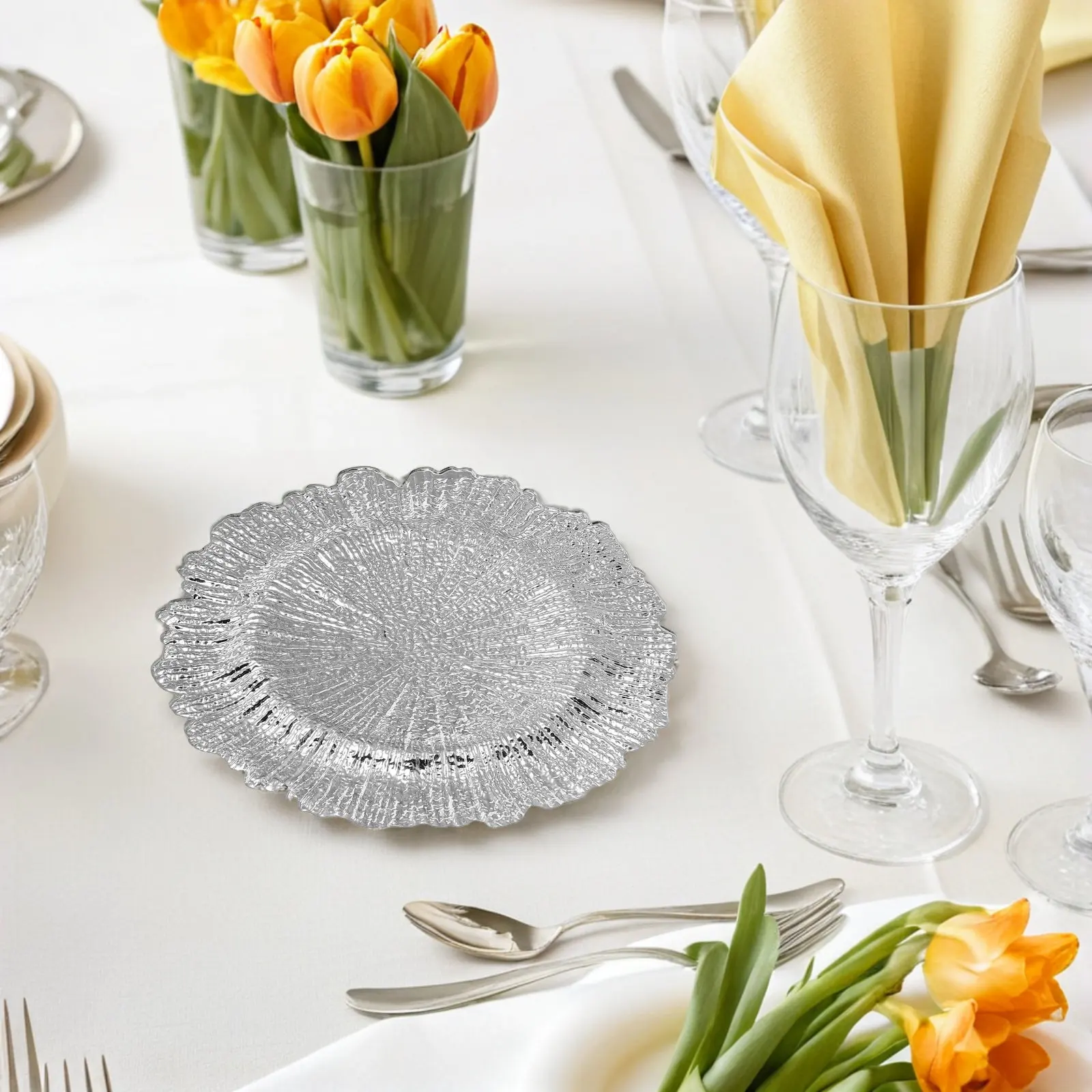 2Pcs Vintage American Style Plastic Reef Charger Plates Round Irregular Contour Unbreakable Dinner Party Tableware Wedding