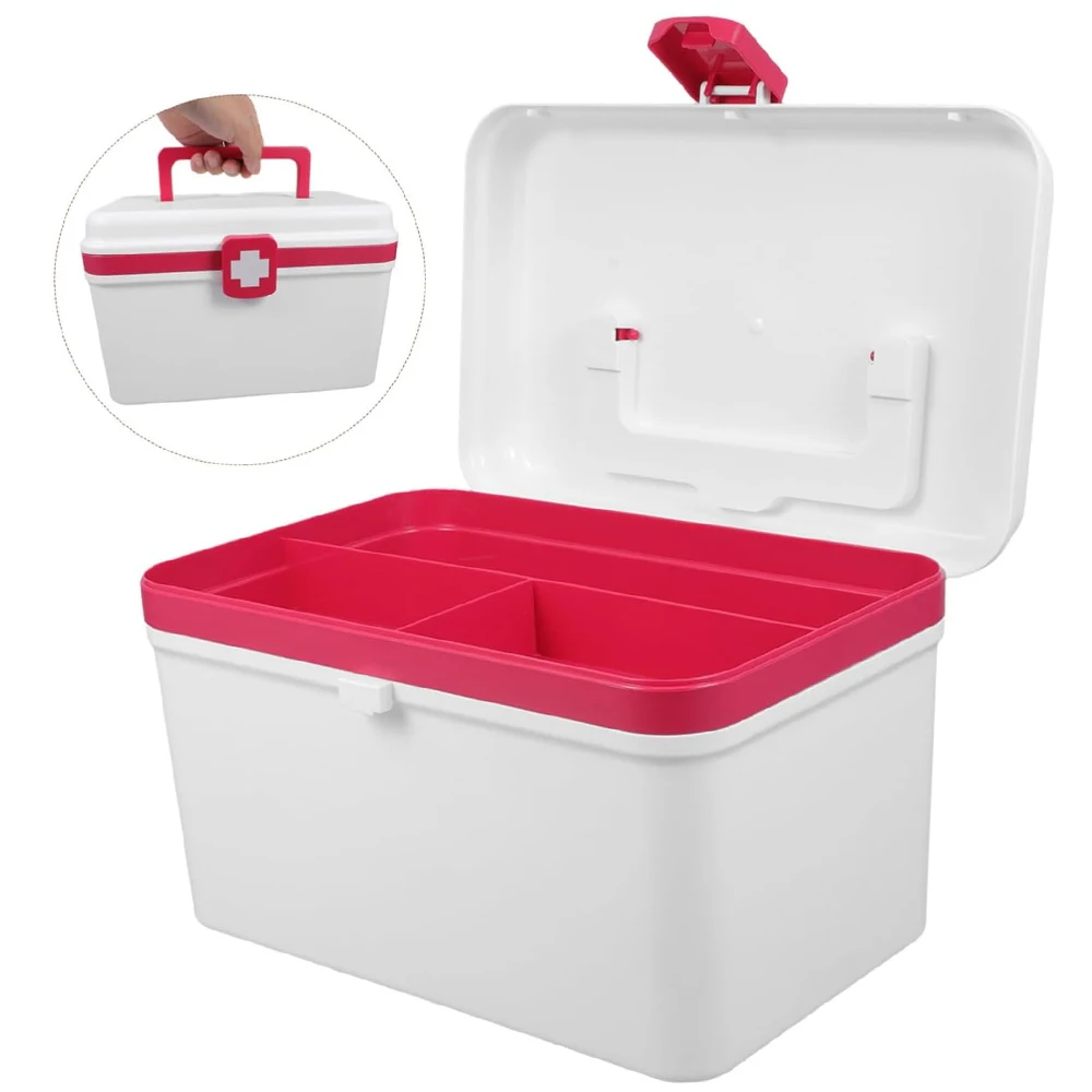1PCS Medical Box, First Aid Kit Storage, Emergency Supplies Organizer with Handle, Detachable Tray, and Locking Lid