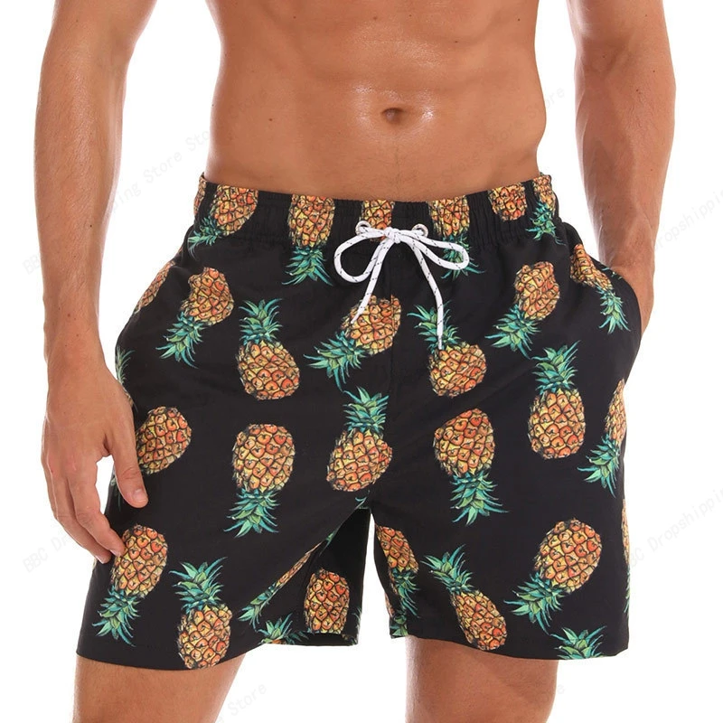 Men's Board Shorts Flamingo Swimming Beach Shorts Funny pineapple Swim Trunks Drawstring Quick Dry Brief Casual Beach Pant Boy