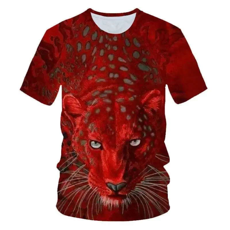 Summer Men\'s Fashion O Collar Short Sleeve Loose 3d Printed Animal Lion Print T-Shirt Street Personality Breathable Top 6xl