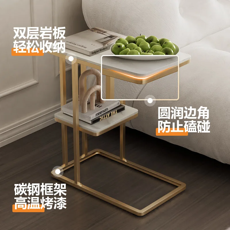 Movable Household Minimalist Floor Small Coffee Table Multifunctional Corner Table Living Room Sofa Side Table Stone Plate