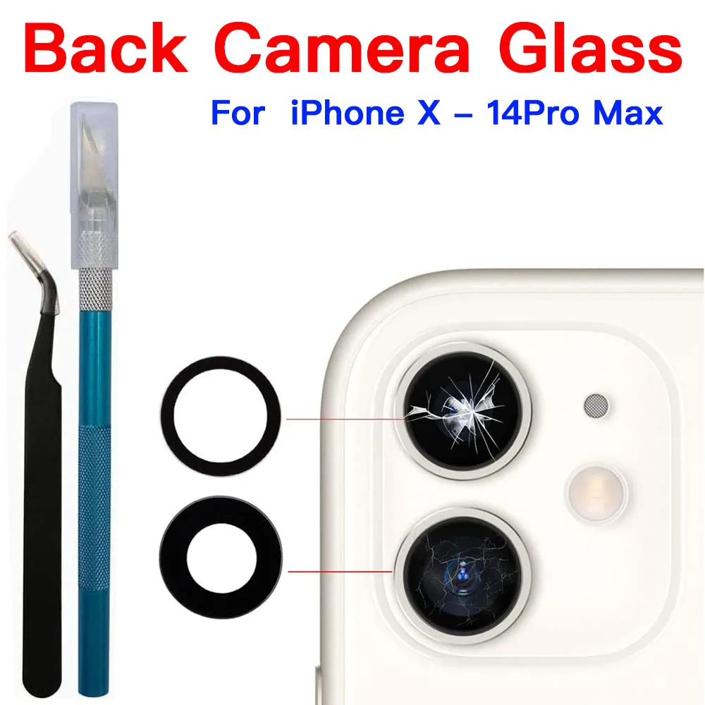 Back Camera Glass Lens  For iPhone 13 14 X XR XS 11 12  Mini Pro Plus Max With Adhesive And Repair Tool Kit Replacement