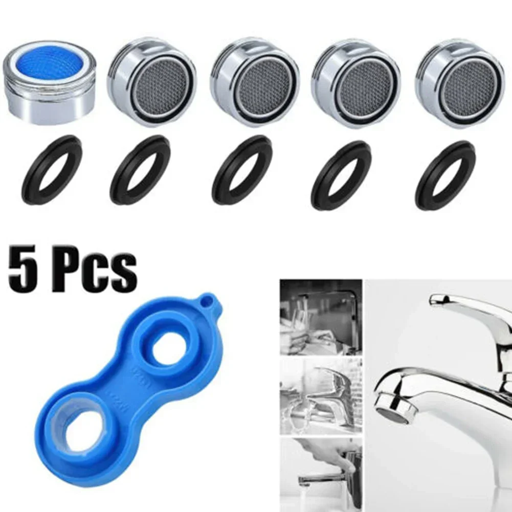 5pcs Faucet Aerators Water Saving M24 Aerator Faucet Tap Replace Filter Nozzle With Wrench Bathroom Kitchen Faucet Supplies