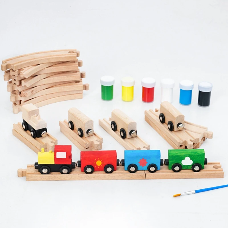 Set doe-het-zelf houten treinspooradapters Spoorwegaccessoires voor speelgoedtreinen - Hobby's, spellen, tafelactiviteiten voor kinderen Duurzaam