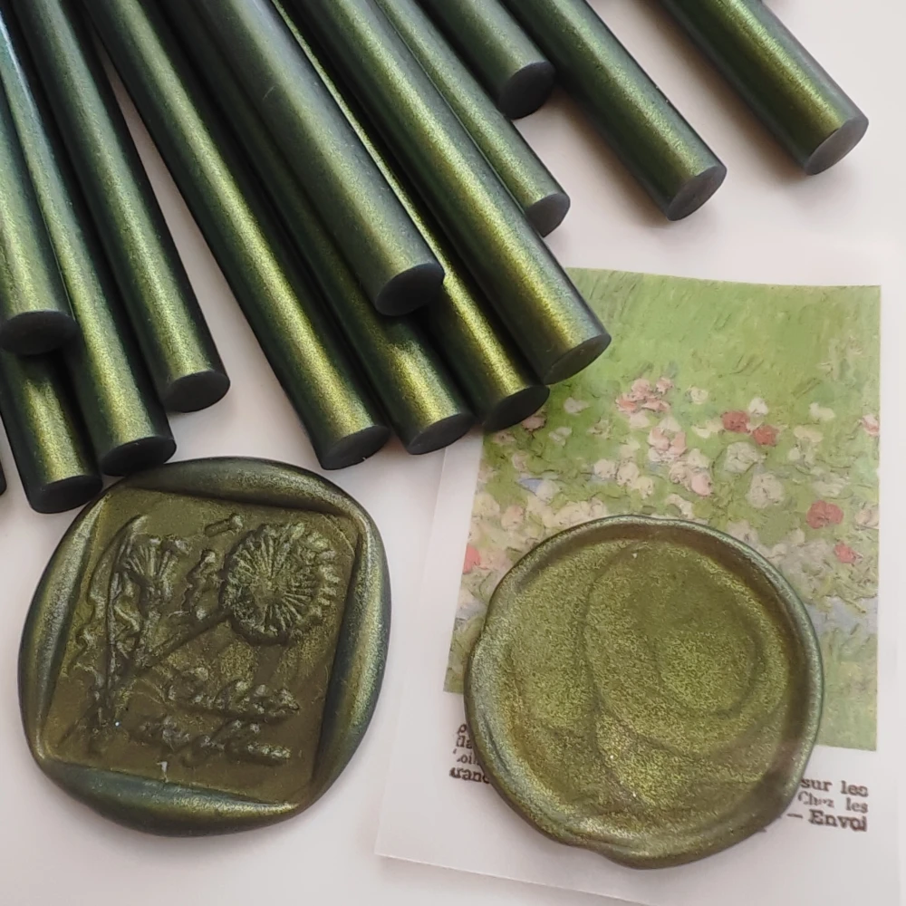 10Pcs Medieval green Pearly-lustre color Hot melt adhesive stick Retro DIY Mend Decorate Paste Handbooks Wax seal 7*200mm