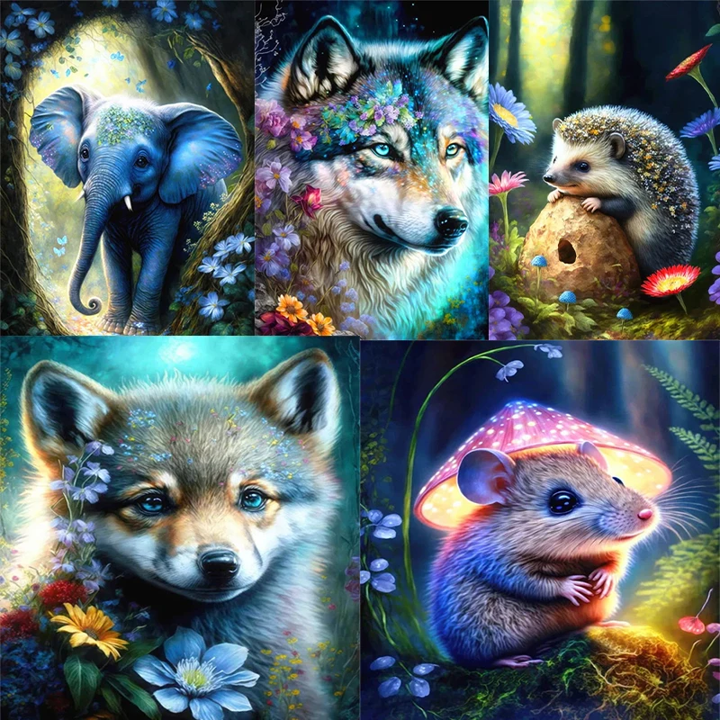 

120 Colors Rabbit AB Fairy Dust 5D Diy Diamond Painting Mosaic Wolf Full Square Round Embroidery Animals Flower Home Decor