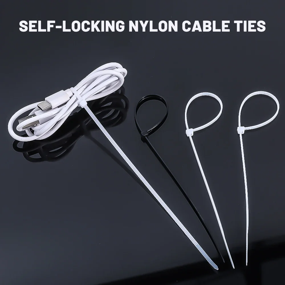 100Pcs Self Locking Nylon Cable Ties Detachable Cord Straps Adjustable Fastening Loop Tie Cables Zip Bundle Ties for Home Office