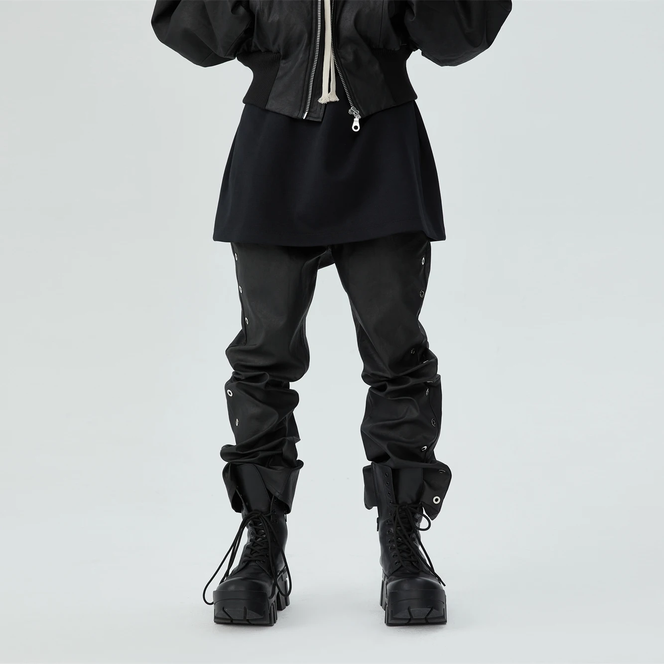 Dark Avant-Garde Style Pants Coated Wax PU Leather Pants  -fit Techwear Casual Pants