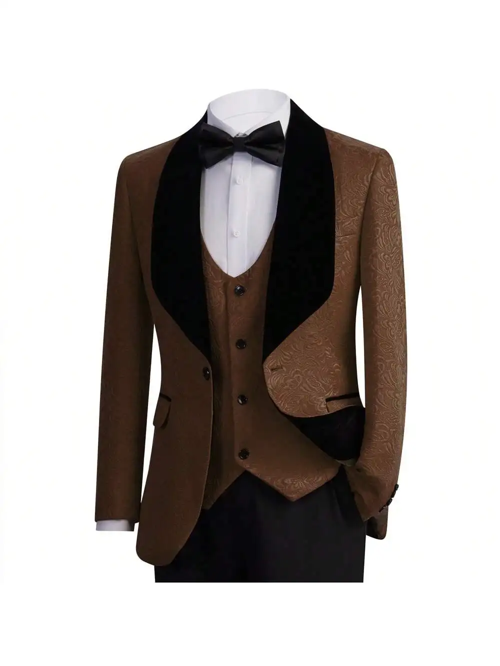 بدلة سهرة للرجال مكونة من 3 قطع مزهرة، طقم بدلة جاكار رفيعة، سترة بيزلي وسراويل لحفلات الزفاف #5