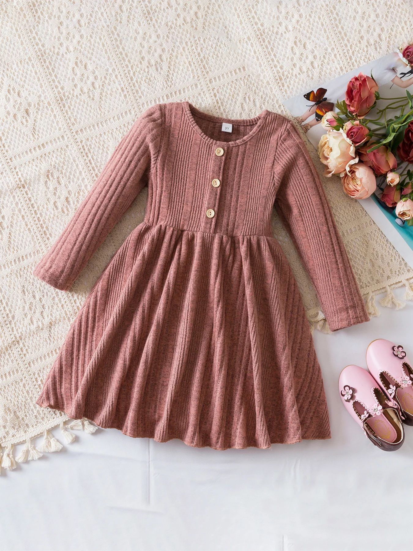 Girls Knit Dress for Autumn Winter Long Sleeve Kids Princess Dress Solid Fashion Baby Girls Casual Fall Clothes 2 to 6Years