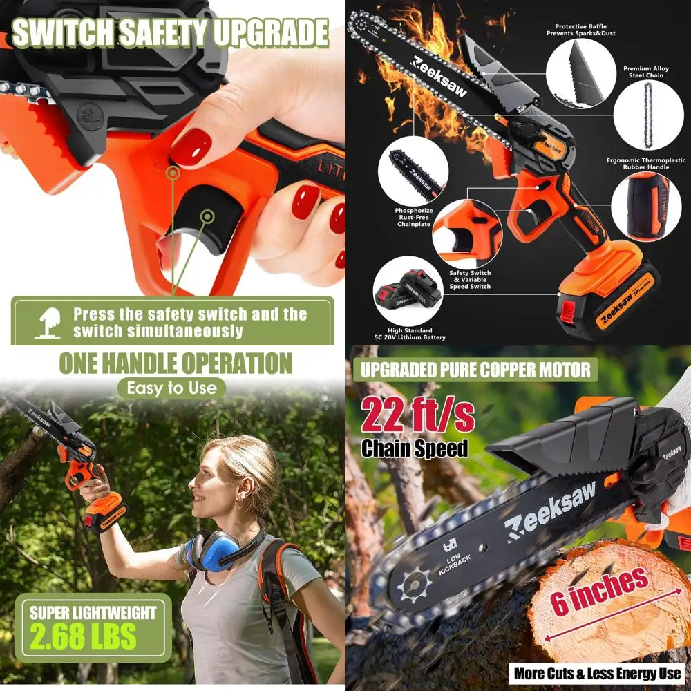 

Mini Chainsaw 6 Inch Cordless, Super Handheld Chainsaw with 2x Big Batteries, Electric Mini Chain saw Battery Powered, Small Han