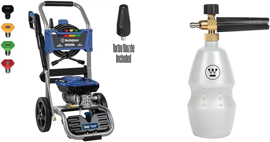 

Electric Pressure Washer, 3200 PSI and 1.76 Max GPM, Induction Motor & Outdoor Power Equipment Foam Cannon for Pressure Washers
