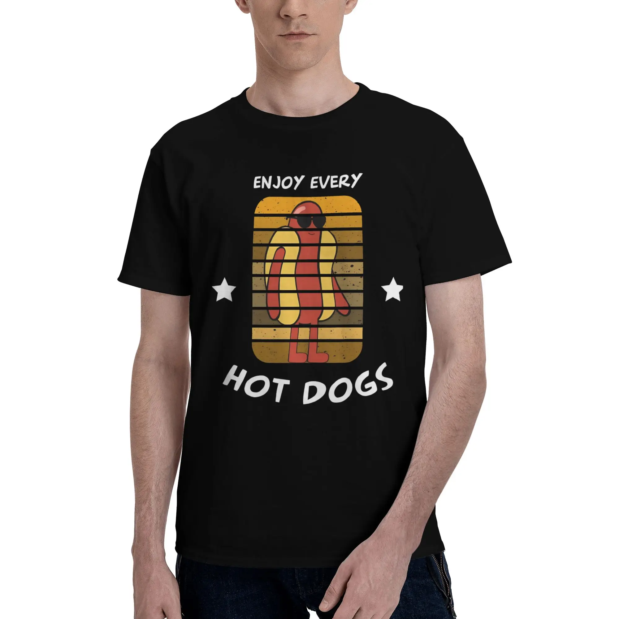 Enjoy Every Hot Dogs   Men's T Shirts Hot Dog Funny Tee Shirt Short Sleeve Crew Neck Cotton Unique Clothes T-Shirt