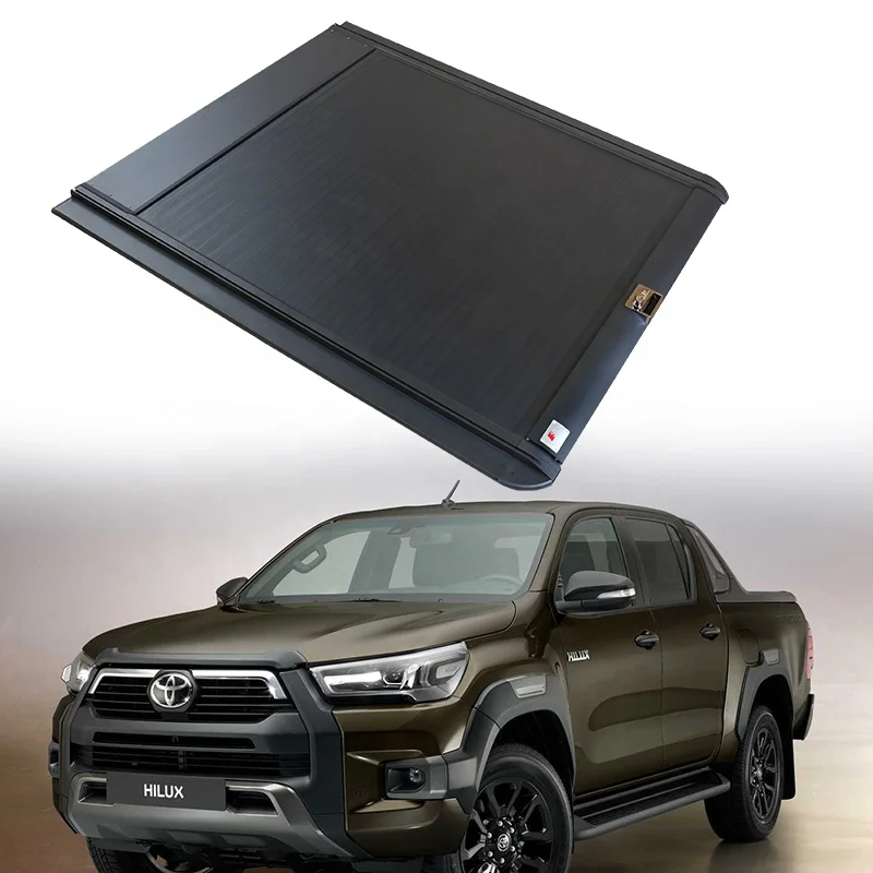 Manufacture Retractable Tonneau Cover Pickup Truck Bed Cover Roller Lid Chinese for  Hilux Black Carton 1 Set Hard Type