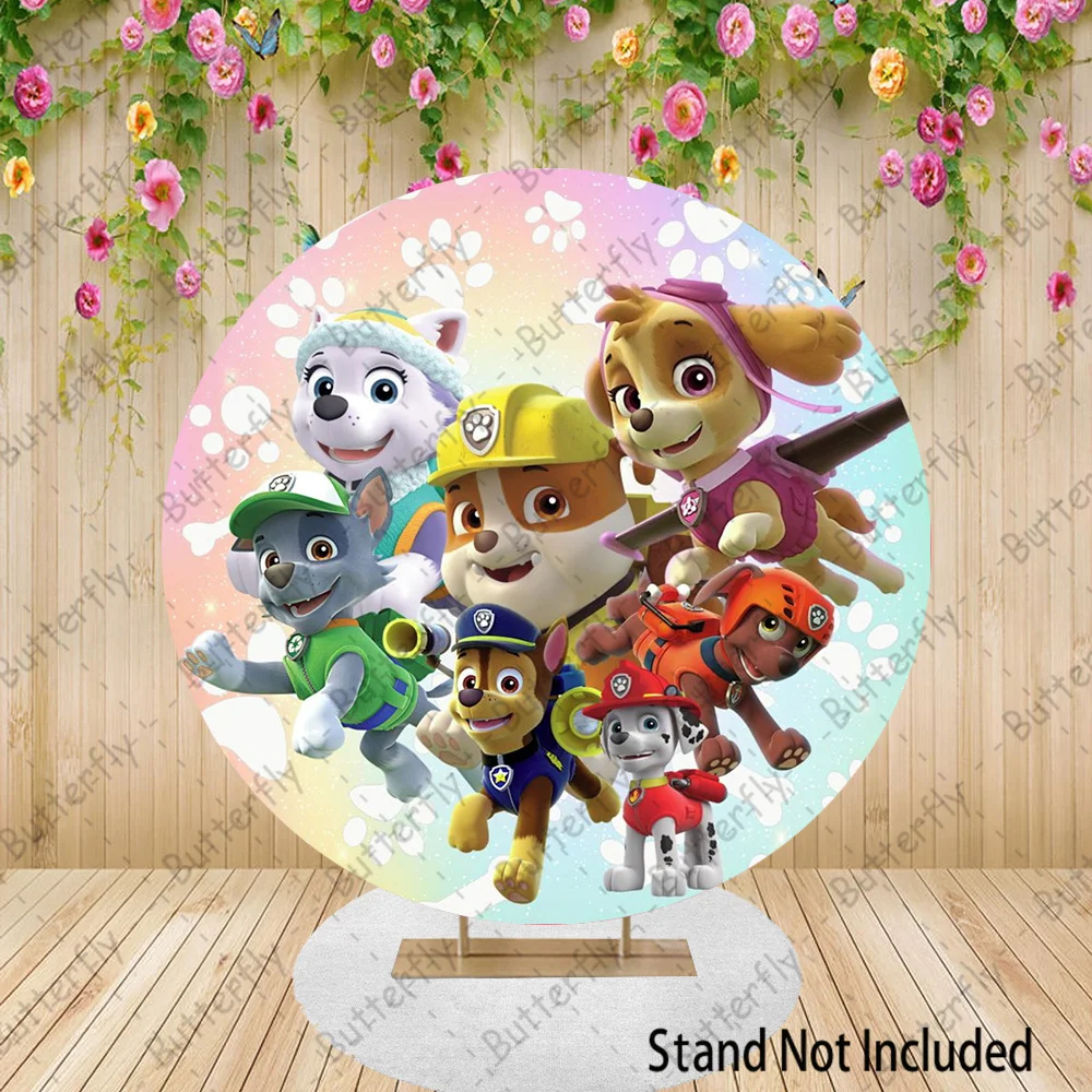 Marshall Rocky Rubble Skye Everest Tracker Chase Backdrop Paw Patrol Birthday  Round Photography Baby Shower Background Banner