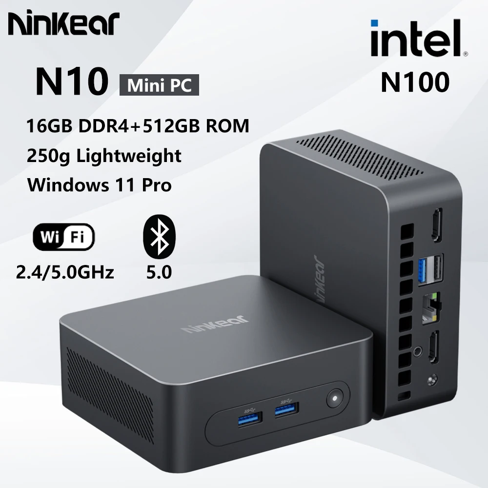 

Ninkear N10 Mini PC Intel N100 up to 3.4GHz 16GB DDR4 512GB SSD 2.4G+5G WIFI HDMI 2.0*2 Support dual-screen WIindows 11 computer