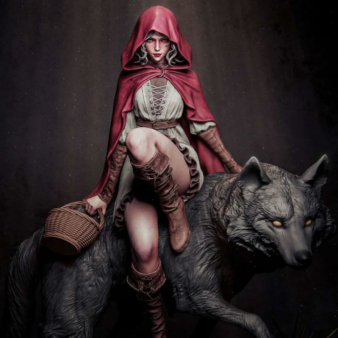 

The Lady in the Red Hat Riding a Wolf 1/24 Scale Resin Figure Model Kit Assemble Miniatures Unassembled Unpainted Collecting