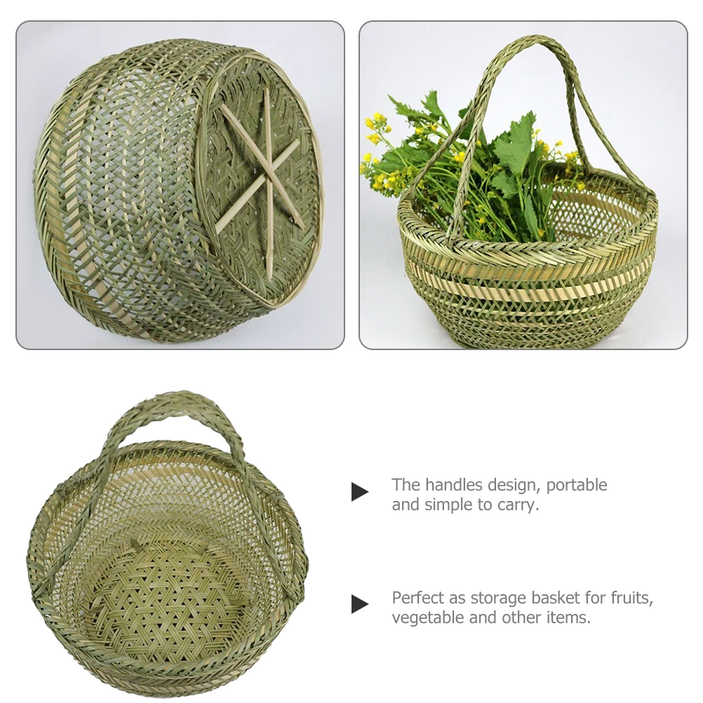 

Handmade Bamboo Woven Basket 32cmx17cm Portable Storage for Fruits Snacks Eggs Kitchen Picnic Lightweight Rustic Style