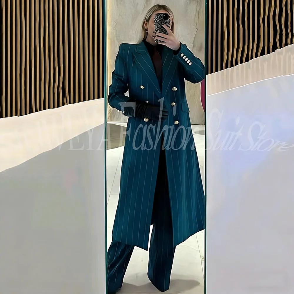 

Luxury Stripe Suits For Women Customized 2 Pieces Set Trajes De Mujer Elegante Lady Business Female Clothing Long Blazers +Pants