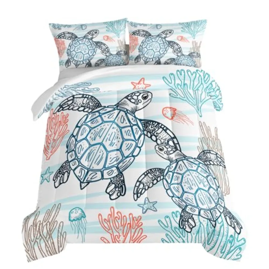

Комплект постельного белья «Морская черепаха» в прибрежном стиле для спальни, размер для подростков, девочек и мальчиков, декор для комнаты, комплект «Черепаха в сумке»