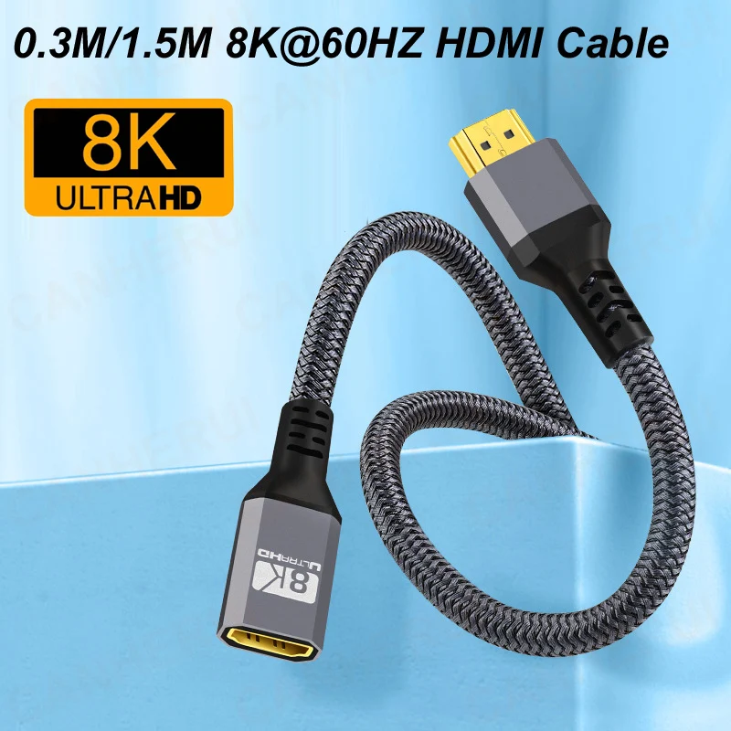 

0.3m/1.5m HDMI Extension Cable Male to Fmale 8K@60HZ 4K@120HZ 1080p HDR 48Gbps QFT V2.1 for HDTV Projection Camera Monitor