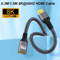 0.3m/1.5m HDMI Extension Cable Male to Fmale 8K@60HZ 4K@120HZ 1080p HDR 48Gbps QFT V2.1 for HDTV Projection Camera Monitor