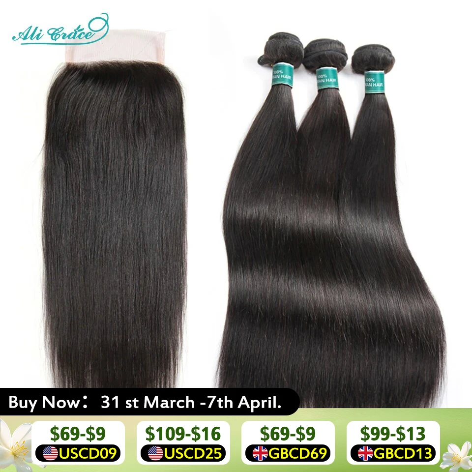 Hair Bundles with Closure Brazilian 4x4
