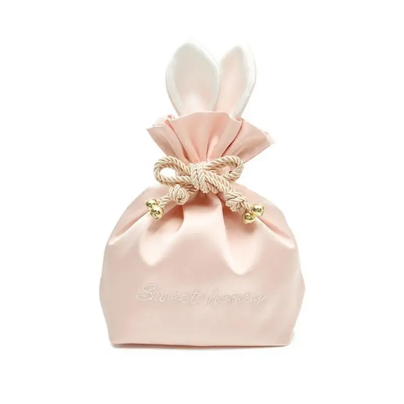 Portable Cosmetic Storage Bag Cute Drawstring Pouch Easter Bunny Ears Drawstring Jewelry Bag