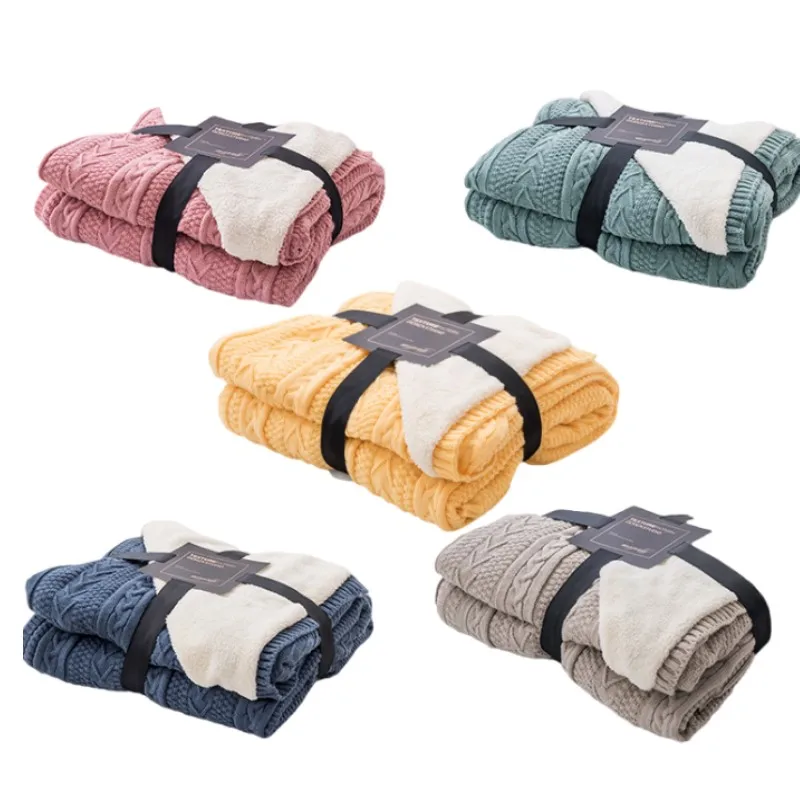 

Inyahome High Quality Sheep Winter Cable Blankets Warmth Knitted Wool Blankets Sofa Bed Covers Quilt Knitted Plaid Bedspreads