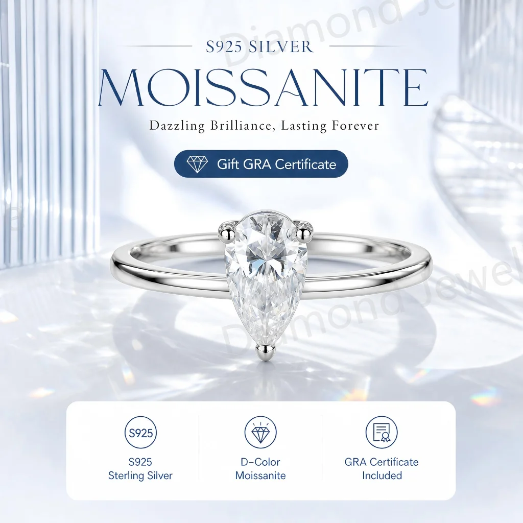 Princess Cut Rings Adjustable Rings With GRA Certificate Moissanite Pass Diamond Tester S925 Sterling Silver Oval Pear Rings Man view 6