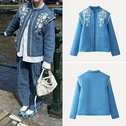 Autunno 2025 Cappotto da donna lungo Sve stampato in denim color cotone Jaet Capispalla versatile Stand Fit Cappotto militare da donna