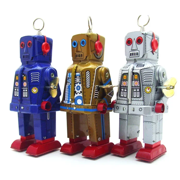 Juguete mecánico de cuerda de Metal para caminar, robot espacial de estaño, llave de motor enrollada, regalo de Navidad, Colección clásica, Retro