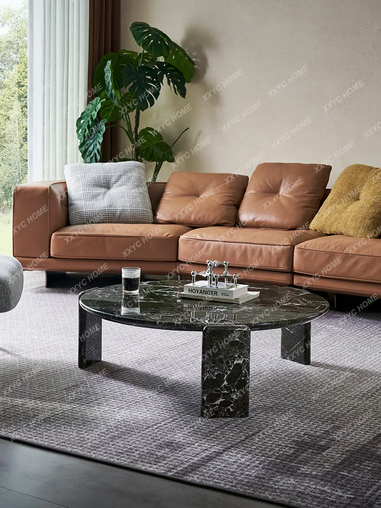Minimalist Green Green Natural Marble Home Light Luxury Premium Villa Round Coffee Table New