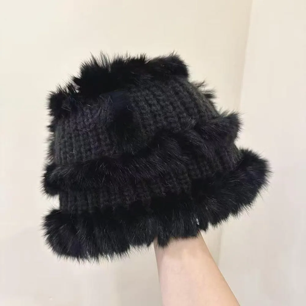 Cozy Touch Polyester Fiber Bucket Hat Wide Brim Lined Winter Hat Warm Soft Thick Knit Knit Beanie Autumn Winter