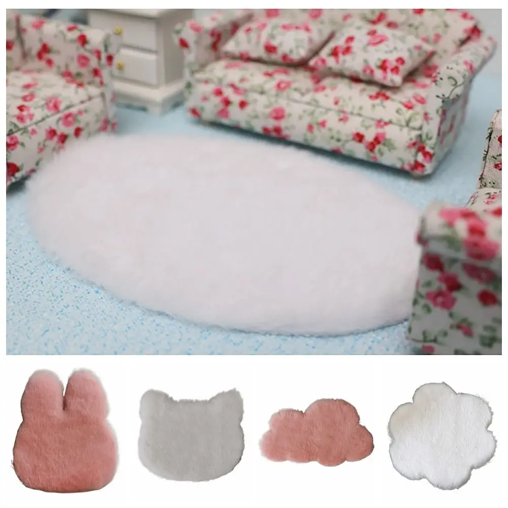 1/12 Scale Dollhouse Plush Carpet Playing House Photo Props Mini Floor Mat Doll House Doll Accessories Miniature Hairy Rug