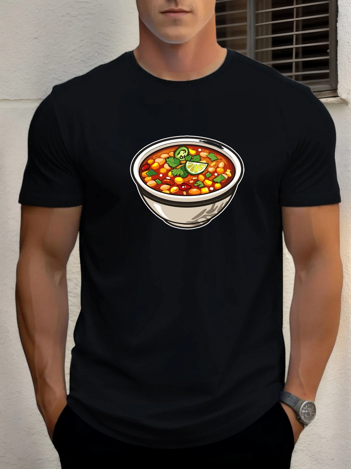 

2025 Summer Men's Cotton T Shirt Bean Soup Trendy Print Round Neck T-Shirt Casual Breathable Street Style Daily Top
